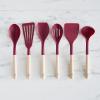 imageGreenLife Cooking Tools and Utensils 7 Piece Nylon and Wood Kitchen Set with Ceramic Crock Holder Heat Resistant Spatula and Spoons BPAFree BlackRed