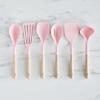 imageGreenLife Cooking Tools and Utensils 7 Piece Nylon and Wood Kitchen Set with Ceramic Crock Holder Heat Resistant Spatula and Spoons BPAFree BlackSoft Pink