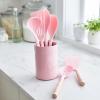 imageGreenLife Cooking Tools and Utensils 7 Piece Nylon and Wood Kitchen Set with Ceramic Crock Holder Heat Resistant Spatula and Spoons BPAFree BlackSoft Pink