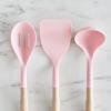 imageGreenLife Cooking Tools and Utensils 7 Piece Nylon and Wood Kitchen Set with Ceramic Crock Holder Heat Resistant Spatula and Spoons BPAFree BlackSoft Pink