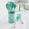 imageGreenLife Cooking Tools and Utensils 7 Piece Nylon and Wood Kitchen Set with Ceramic Crock Holder Heat Resistant Spatula and Spoons BPAFree BlackTurquoise