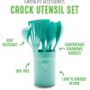 imageGreenLife Cooking Tools and Utensils 7 Piece Nylon and Wood Kitchen Set with Ceramic Crock Holder Heat Resistant Spatula and Spoons BPAFree BlackTurquoise