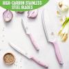 imageGreenLife High Carbon Stainless Steel 3 Piece Knife Set with Covers Includes Chef Utility and Pairing Comfort Grip HandlesTriple Rivet Cutlery Soft Pink