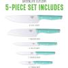 imageGreenLife High Carbon Stainless Steel 5 Piece Knife Set with Covers Includes Chef Santoku Serrated Utility and Pairing Comfort Grip Handles Triple Rivet Cutlery TurquoiseTurquoise