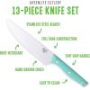 imageGreenLife High Carbon Stainless Steel 5 Piece Knife Set with Covers Includes Chef Santoku Serrated Utility and Pairing Comfort Grip Handles Triple Rivet Cutlery TurquoiseTurquoise