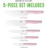 imageGreenLife High Carbon Stainless Steel 5 Piece Knife Set with Covers Includes Chef Santoku Serrated Utility and Pairing Comfort Grip Handles Triple Rivet Cutlery TurquoisePink