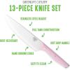 imageGreenLife High Carbon Stainless Steel 5 Piece Knife Set with Covers Includes Chef Santoku Serrated Utility and Pairing Comfort Grip Handles Triple Rivet Cutlery TurquoisePink