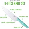 imageGreenLife High Carbon Stainless Steel 5 Piece Knife Set with Covers Includes Chef Santoku Serrated Utility and Pairing Comfort Grip Handles Triple Rivet Cutlery TurquoiseTurquoise