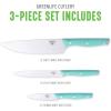 imageGreenLife High Carbon Stainless Steel 5 Piece Knife Set with Covers Includes Chef Santoku Serrated Utility and Pairing Comfort Grip Handles Triple Rivet Cutlery TurquoiseTurquoise