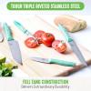 imageGreenLife High Carbon Stainless Steel 5 Piece Knife Set with Covers Includes Chef Santoku Serrated Utility and Pairing Comfort Grip Handles Triple Rivet Cutlery TurquoiseTurquoise