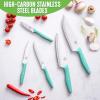 imageGreenLife High Carbon Stainless Steel 5 Piece Knife Set with Covers Includes Chef Santoku Serrated Utility and Pairing Comfort Grip Handles Triple Rivet Cutlery TurquoiseTurquoise