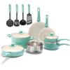 imageGreenLife Soft Grip Diamond Healthy Ceramic Nonstick 13 Piece Cookware Pots and Pans Set PFASFree Dishwasher Safe Turquoise Diamond CookwareTurquoise