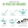 imageGreenLife Soft Grip Diamond Healthy Ceramic Nonstick 13 Piece Cookware Pots and Pans Set PFASFree Dishwasher Safe Turquoise Diamond CookwareTurquoise