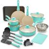 imageGreenLife Soft Grip Diamond Healthy Ceramic Nonstick 13 Piece Cookware Pots and Pans Set PFASFree Dishwasher Safe Turquoise Diamond CookwareTurquoise