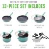 imageGreenLife Soft Grip Diamond Healthy Ceramic Nonstick 13 Piece Cookware Pots and Pans Set PFASFree Dishwasher Safe Turquoise Diamond CookwareTurquoise