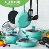 imageGreenLife Soft Grip Diamond Healthy Ceramic Nonstick 13 Piece Cookware Pots and Pans Set PFASFree Dishwasher Safe Turquoise Diamond CookwareTurquoise