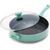 imageGreenLife Soft Grip Diamond Healthy Ceramic Nonstick 5QT Saute Pan Jumbo Cooker with Helper Handle and Lid PFASFree Dishwasher Safe TurquoiseTurquoise