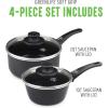 imageGreenLife Soft Grip Healthy Ceramic Nonstick 1QT and 2QT Saucepan Pot Set with Lids PFASFree Dishwasher Safe Caribbean BlueBlackBlack