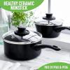 imageGreenLife Soft Grip Healthy Ceramic Nonstick 1QT and 2QT Saucepan Pot Set with Lids PFASFree Dishwasher Safe Caribbean BlueBlackBlack