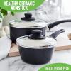 imageGreenLife Soft Grip Healthy Ceramic Nonstick 1QT and 2QT Saucepan Pot Set with Lids PFASFree Dishwasher Safe Caribbean BlueBlackCream
