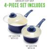 imageGreenLife Soft Grip Healthy Ceramic Nonstick 1QT and 2QT Saucepan Pot Set with Lids PFASFree Dishwasher Safe Caribbean BlueBlue