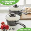 imageGreenLife Soft Grip Healthy Ceramic Nonstick 1QT and 2QT Saucepan Pot Set with Lids PFASFree Dishwasher Safe Caribbean BlueGray