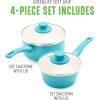 imageGreenLife Soft Grip Healthy Ceramic Nonstick 1QT and 2QT Saucepan Pot Set with Lids PFASFree Dishwasher Safe Caribbean BlueHibiscus
