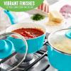 imageGreenLife Soft Grip Healthy Ceramic Nonstick 1QT and 2QT Saucepan Pot Set with Lids PFASFree Dishwasher Safe Caribbean BlueHibiscus