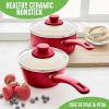 imageGreenLife Soft Grip Healthy Ceramic Nonstick 1QT and 2QT Saucepan Pot Set with Lids PFASFree Dishwasher Safe Caribbean BlueRed