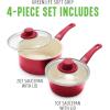 imageGreenLife Soft Grip Healthy Ceramic Nonstick 1QT and 2QT Saucepan Pot Set with Lids PFASFree Dishwasher Safe Caribbean BlueRed