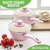 imageGreenLife Soft Grip Healthy Ceramic Nonstick 1QT and 2QT Saucepan Pot Set with Lids PFASFree Dishwasher Safe Caribbean BlueSoft Pink