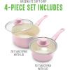 imageGreenLife Soft Grip Healthy Ceramic Nonstick 1QT and 2QT Saucepan Pot Set with Lids PFASFree Dishwasher Safe Caribbean BlueSoft Pink