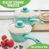 imageGreenLife Soft Grip Healthy Ceramic Nonstick 1QT and 2QT Saucepan Pot Set with Lids PFASFree Dishwasher Safe Caribbean BlueTurquoise
