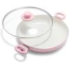 imageGreenLife 11 Healthy Ceramic Nonstick Grill Pan with 2 Handles and Lid PFASFree Rivetless Interior Grill Ridges Dishwasher Safe Oven Safe Soft PinkSoft Pink