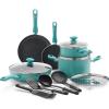 imageGreenLife Soft Grip Diamond Healthy Ceramic Nonstick 13 Piece Cookware Pots and Pans Set PFASFree Dishwasher Safe Turquoise Diamond CookwareTurquoise
