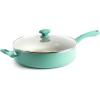 imageGreenLife Soft Grip Diamond Healthy Ceramic Nonstick 5QT Saute Pan Jumbo Cooker with Helper Handle and Lid PFASFree Dishwasher Safe TurquoiseTurquoise
