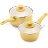 imageGreenLife Soft Grip Healthy Ceramic Nonstick 1QT and 2QT Saucepan Pot Set with Lids PFASFree Dishwasher Safe Caribbean BlueYellow