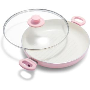 imageGreenLife 11 Healthy Ceramic Nonstick Grill Pan with 2 Handles and Lid PFASFree Rivetless Interior Grill Ridges Dishwasher Safe Oven Safe Soft PinkSoft Pink