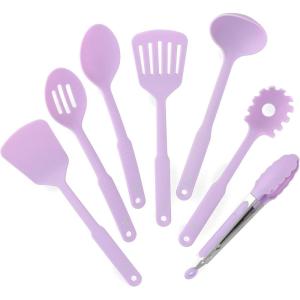 imageGreenLife Cooking Tools and Utensils 7 Piece Nylon Set including Spatulas Turner Spoons and Tongs Dishwasher Safe Light YellowLavender