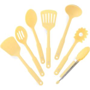 imageGreenLife Cooking Tools and Utensils 7 Piece Nylon Set including Spatulas Turner Spoons and Tongs Dishwasher Safe Light YellowLight Yellow