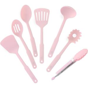 imageGreenLife Cooking Tools and Utensils 7 Piece Nylon Set including Spatulas Turner Spoons and Tongs Dishwasher Safe Light YellowPink
