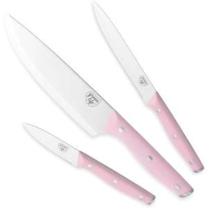 imageGreenLife High Carbon Stainless Steel 3 Piece Knife Set with Covers Includes Chef Utility and Pairing Comfort Grip HandlesTriple Rivet Cutlery Soft Pink