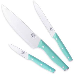 imageGreenLife High Carbon Stainless Steel 5 Piece Knife Set with Covers Includes Chef Santoku Serrated Utility and Pairing Comfort Grip Handles Triple Rivet Cutlery TurquoiseTurquoise