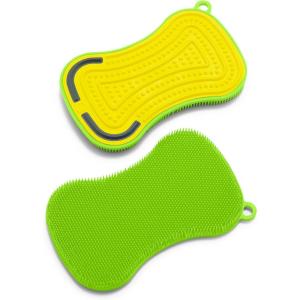 imageGreenLife Reusable Multipurpose Silicone 2 Pack Sponge and Scrubber Hygienic and Odor Resistant Dish Washing Scratch Free Cleaning Dishwasher and Microwave Safe BPA Free Green and YellowGreenYellow