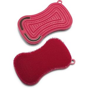 imageGreenLife Reusable Multipurpose Silicone 2 Pack Sponge and Scrubber Hygienic and Odor Resistant Dish Washing Scratch Free Cleaning Dishwasher and Microwave Safe BPA Free RedRed