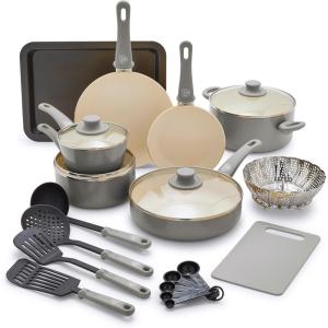 imageGreenLife Soft Grip Diamond Healthy Ceramic Nonstick 13 Piece Cookware Pots and Pans Set PFASFree Dishwasher Safe Turquoise Diamond CookwareGray