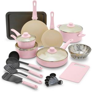 imageGreenLife Soft Grip Diamond Healthy Ceramic Nonstick 13 Piece Cookware Pots and Pans Set PFASFree Dishwasher Safe Turquoise Diamond CookwareSoft Pink