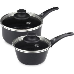 imageGreenLife Soft Grip Healthy Ceramic Nonstick 1QT and 2QT Saucepan Pot Set with Lids PFASFree Dishwasher Safe Caribbean BlueBlackBlack