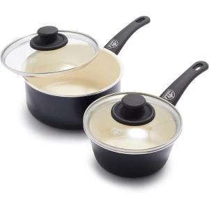 imageGreenLife Soft Grip Healthy Ceramic Nonstick 1QT and 2QT Saucepan Pot Set with Lids PFASFree Dishwasher Safe Caribbean BlueBlackCream