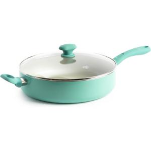 imageGreenlife Soft Grip Healthy Ceramic Nonstick 5QT Saute Pan Jumbo Cooker with Helper Handle and Lid PFASFree Dishwasher Safe PinkTurquoise